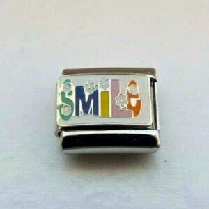 Colorful word Smile flowers enamel 9mm stainless steel Italian charm link new